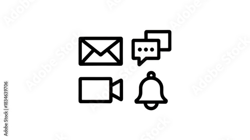 Digital communication icons set representing essential notification components.