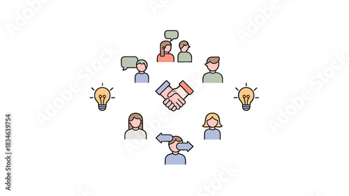 Illustration of teamwork and collaboration, highlighting the exchange of ideas and partnership.