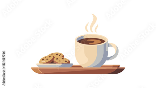 A simple, yet cozy illustration featuring a mug of coffee and cookies.