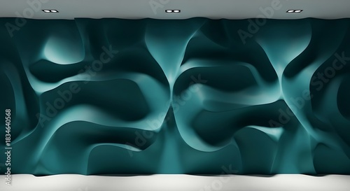 Teal abstract wavy wall design, contemporary background backdrop space