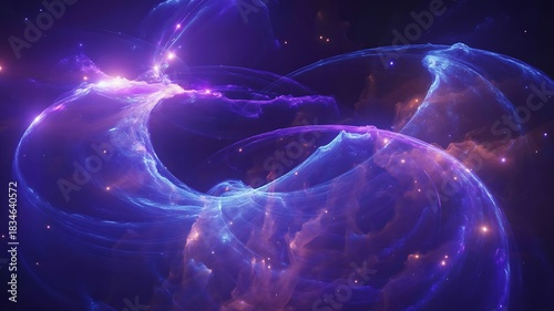 Vibrant cosmic nebula with glowing purple energy waves in deep space
