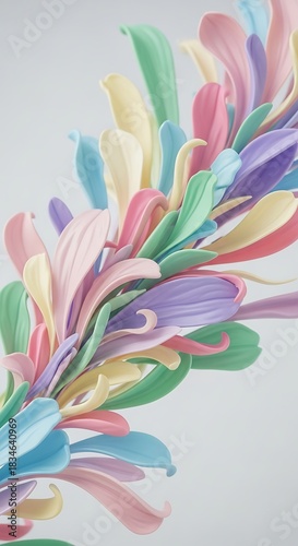 Whimsical floral arrangement in soft pastel shades against a neutral backdrop