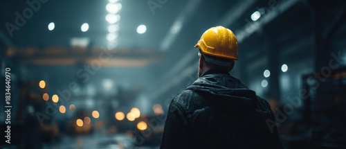 Industrial worker wearing a yellow safety helmet