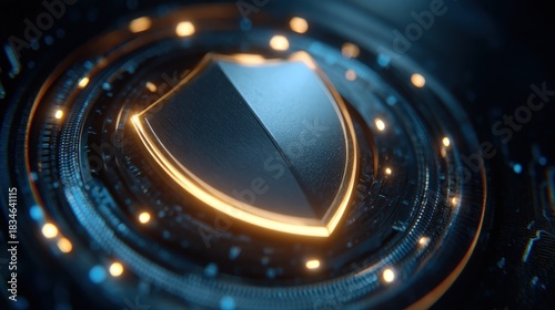 Digital shield protection concept with glowing lights