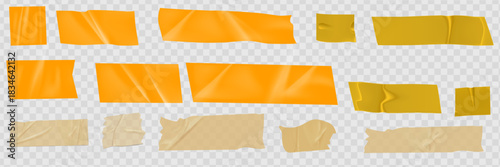 Set of sticky notes, realistic adhesive tape pieces vector illustration.