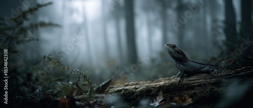 Lizard on log in forest