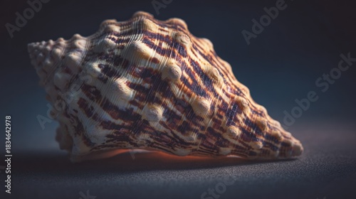 Close up of a seashell on dark background