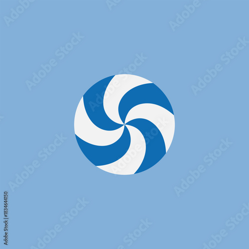 Striped sugar candy with blue and white striped. Striped peppermint candy. Winter greeting card. Design element for greeting card. Vector illustration