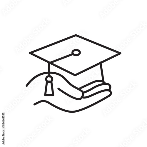 Hand Holding Graduation Cap Outline Icon