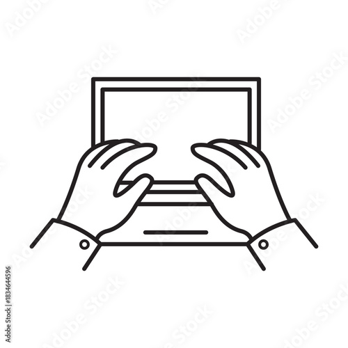 Hands Typing on Laptop Outline Icon