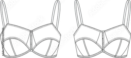 Front view of a bra with straps and underwire detail lingerie undergarment