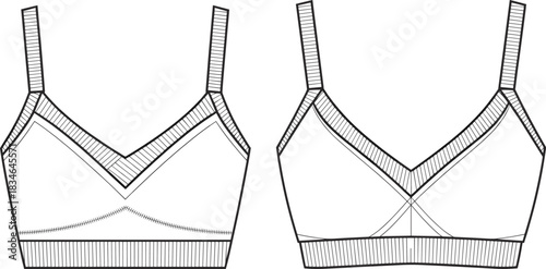 Front and Back View of a Sports Bra or Bralette with Straps lingerie undergarment