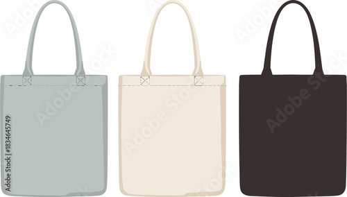 Three Tote Bags In Different Colors On White Background shopping bag canvas bag