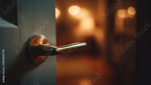 Close up of a door handle and door