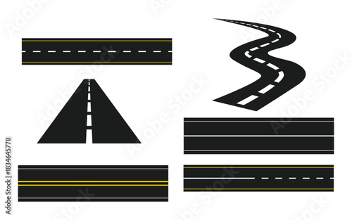 Set Of Flat Vector Road And Highway Segment Elements Icons