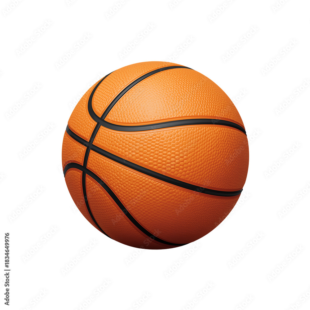 Fototapeta premium Basketball orange leather ball with dark black-lined channels, studio isolated on transparent background for sports training and game concept