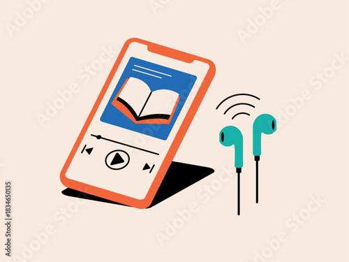 Smartphone e-book app and earphones