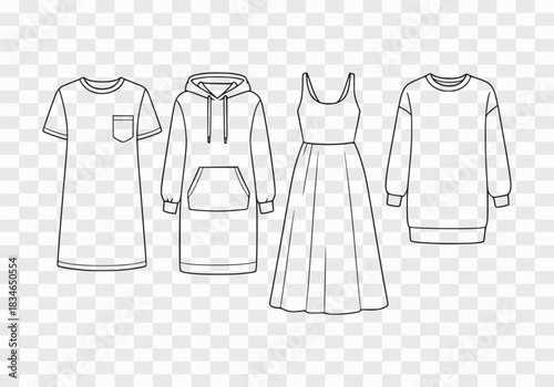 Line Art Set of Women's Casual Dresses and Tunics