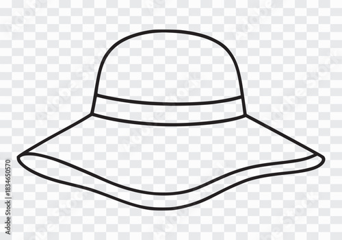 Simple Line Art Outline of a Wide-Brimmed Sun Hat