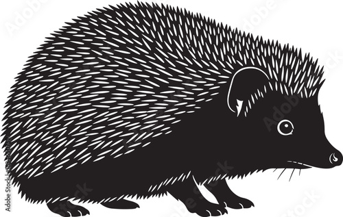 Stylized hedgehog illustration, a spiny mammal in side profile, graphic element for nature designs and wildlife themes