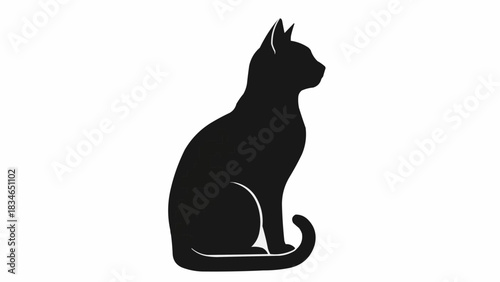 Elegant Black Cat Silhouette Sitting Gracefully Profile View.