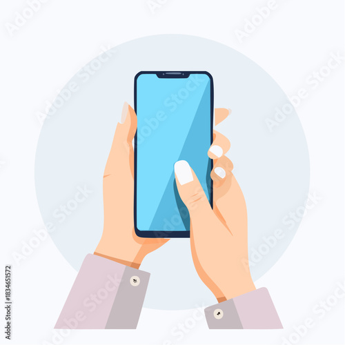 スマートフォンを持って操作する女性の手元のベクターイラスト　スマホを持つ手