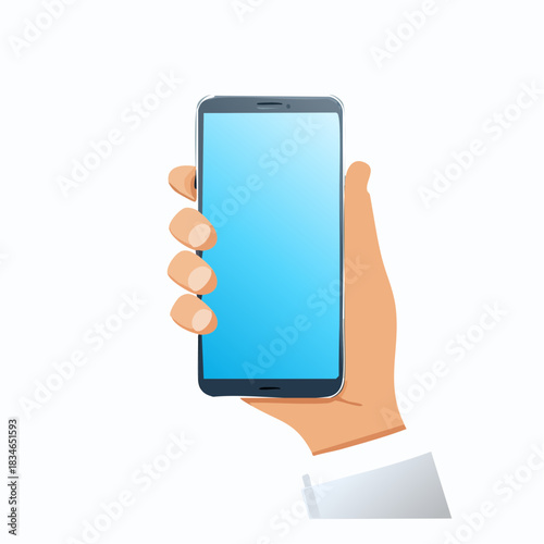 スマートフォンを持って操作するビジネスパーソンの手元のベクターイラスト　スマホを持つ手