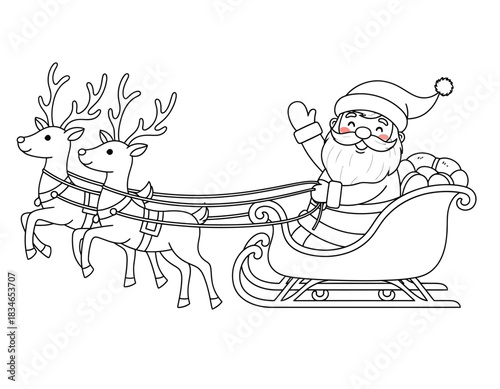 Whimsical Santa Claus with Reindeer Sleigh Ready to Deliver Joy This Christmas Season Perfect for Holiday Greetings and Festive Designs Originally Vector Based