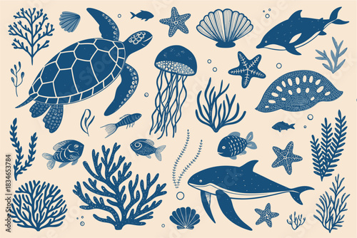 Dive into the deep blue with this collection of charming sea creatures, perfect for adding a touch of ocean magic to your designs and creative projects now