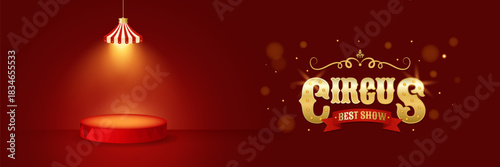 Retro circus horizontal banner. Colorful vintage magic show, theatre, attractions, carnival poster. Creative design for Christmas, events, festival, party, performance and more. Vector illustration