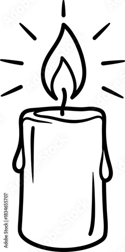 Simple line art of a taper candle with a flickering flame