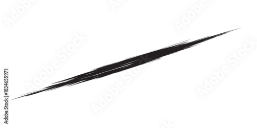 Textured black diagonal brush stroke sharp pointed ends rough paint mark artistic element.