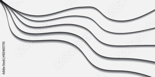 Abstract Wavy Lines with Shadow Effect on White Background.