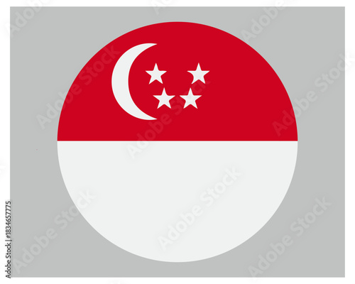 Circular singapore national flag icon with moon and five stars isolated on white background, Vector