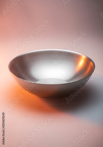 Studio shot of modern stainless steel bowl against warm gradient backdrop