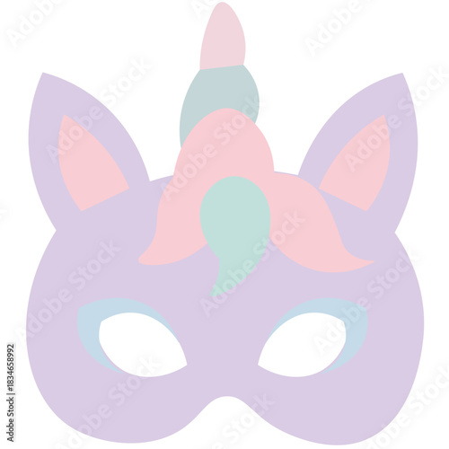 Cute pastel unicorn mask icon, perfect for gentle, fairy-tale parties, or illustrating dreamy, elegant, and whimsical character designs.
