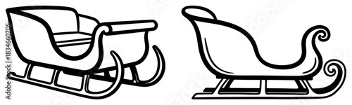 Hand drawn santa claus sleigh vector illustration set black and white christmas sled isolated on white background