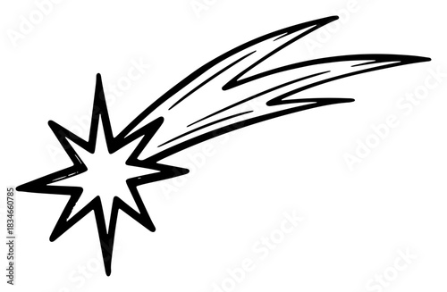 Hand drawn shooting star or comet with tail black outline vector illustration for christmas design