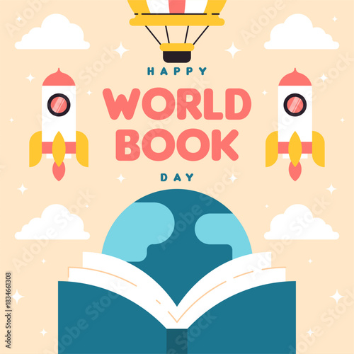 World book day web banner background illustration