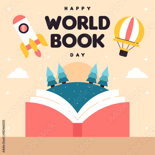 World book day web banner background illustration