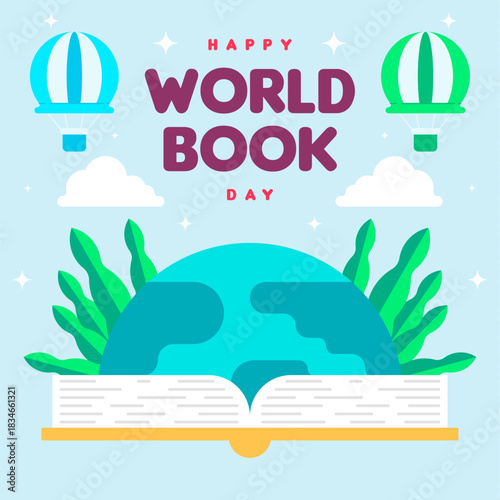 World book day web banner background illustration