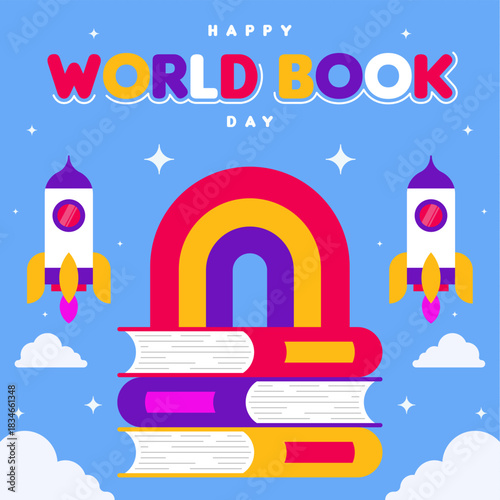 World book day web banner background illustration