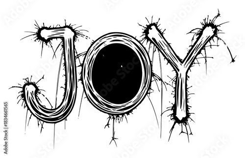 Word joy written with burning sparklers hand drawn vector illustration black and white festive lettering for christmas and new year