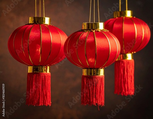 Close-Up of Traditional Red Festival Lanterns