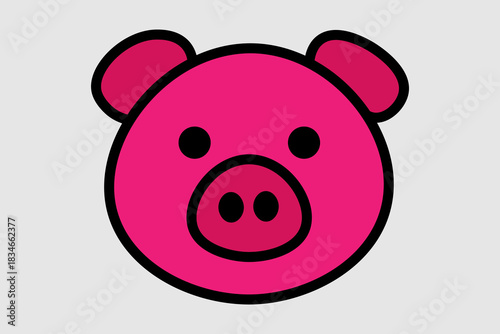 This image is a simple, graphic illustration of a pig's head. The face is colored a bright hot pink (or magenta)