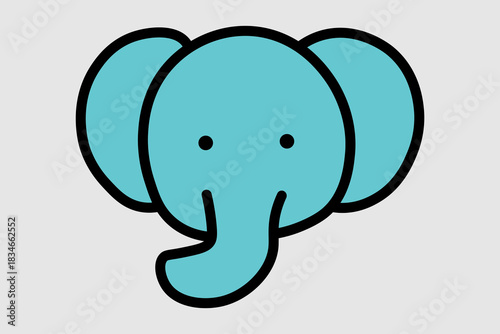 This image is a simple, graphic illustration of an elephant's head. The head and large, rounded ears are colored a light, solid teal