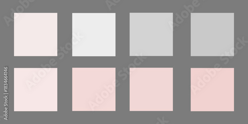 Set of soft pastel white and blush pink color squares in minimal grid layout isolated on white background. Concept of gentle neutral palette, elegant tone selection, UI design element.