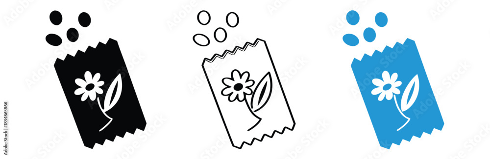 Obraz premium Seed packet icon isolated on white background, vector illustration,Planting fresh blooms with flower seed packets,