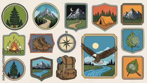 Collection of Vintage Outdoor Adventure and Camping Badges.