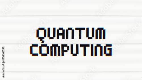 pixelated QUANTUM COMPUTING text featuring a retro glitch effect and chromatic aberration. Ideal for tech explainers, intros, or futuristic video content.